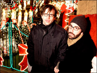 two jewish men on santa's throne